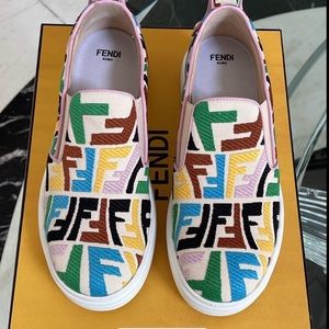 FENDI MULTICOLOR ZEBRA SNEAKER LOAFER SIZE 38.5